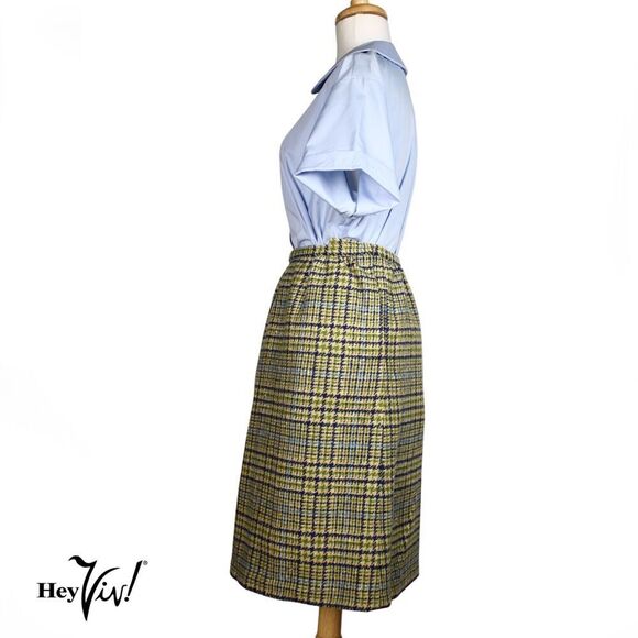 Vintage Pendleton Pencil Skirt Green Blue Plaid Wool Sz Small W26 L24 - Hey Viv - Picture 2 of 8